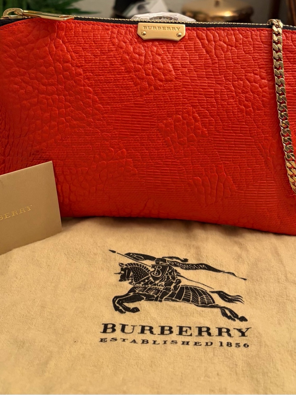 Burberry Chichester Crossbody Shoulder Bag Orange Leather  Gold Logo Chain - Picture 13 of 14